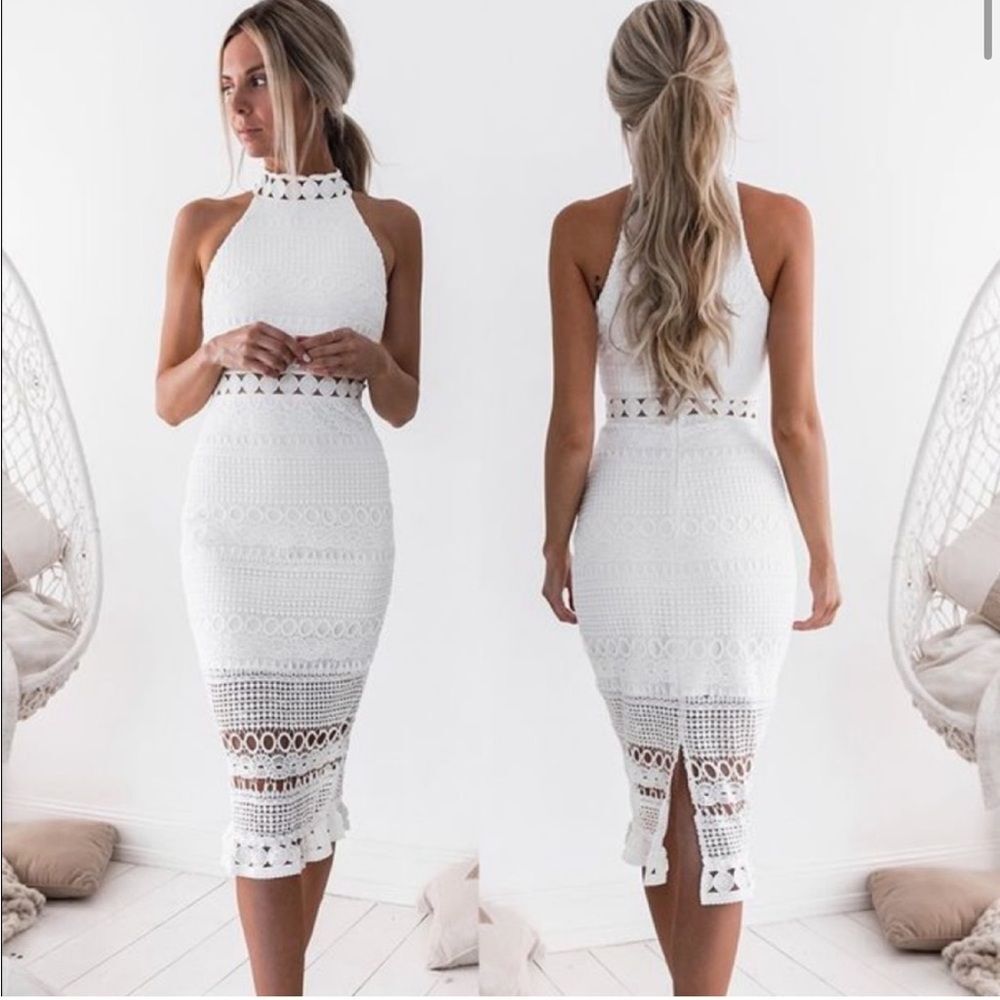 Two Sisters the Label- “Rivers Midi Dress” White Lace Crochet Dress- Size 8